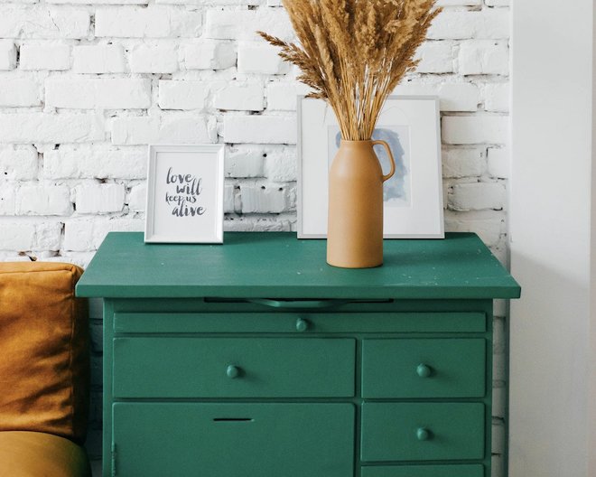 set of drawers in a room